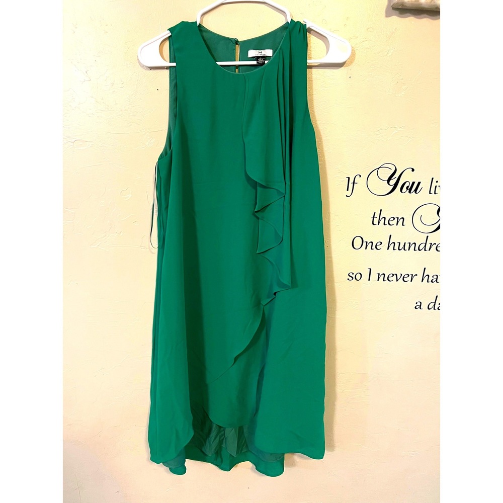 Halston Green Sleeveless Ruffle High-Low Shift Kelly green flowy Dress women 6‎